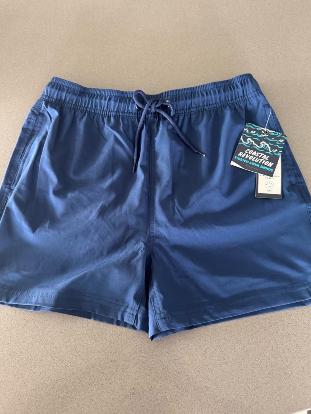 Coastal Revolution Boys Stretch Swim Shorts / Size 18-Navy Blue / Pockets / NEW